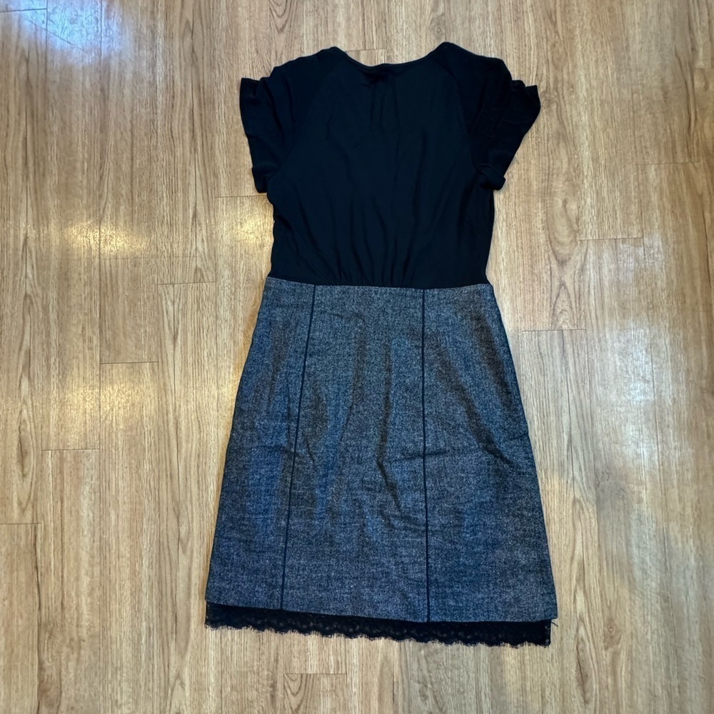 Rebecca Taylor Sz 10 Black Gray Lace Dress Linen Blend V-neck career - Picture 9 of 11